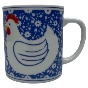 Vintage Chicken Mug Blue White Farmhouse George Good‎ Japan Floral